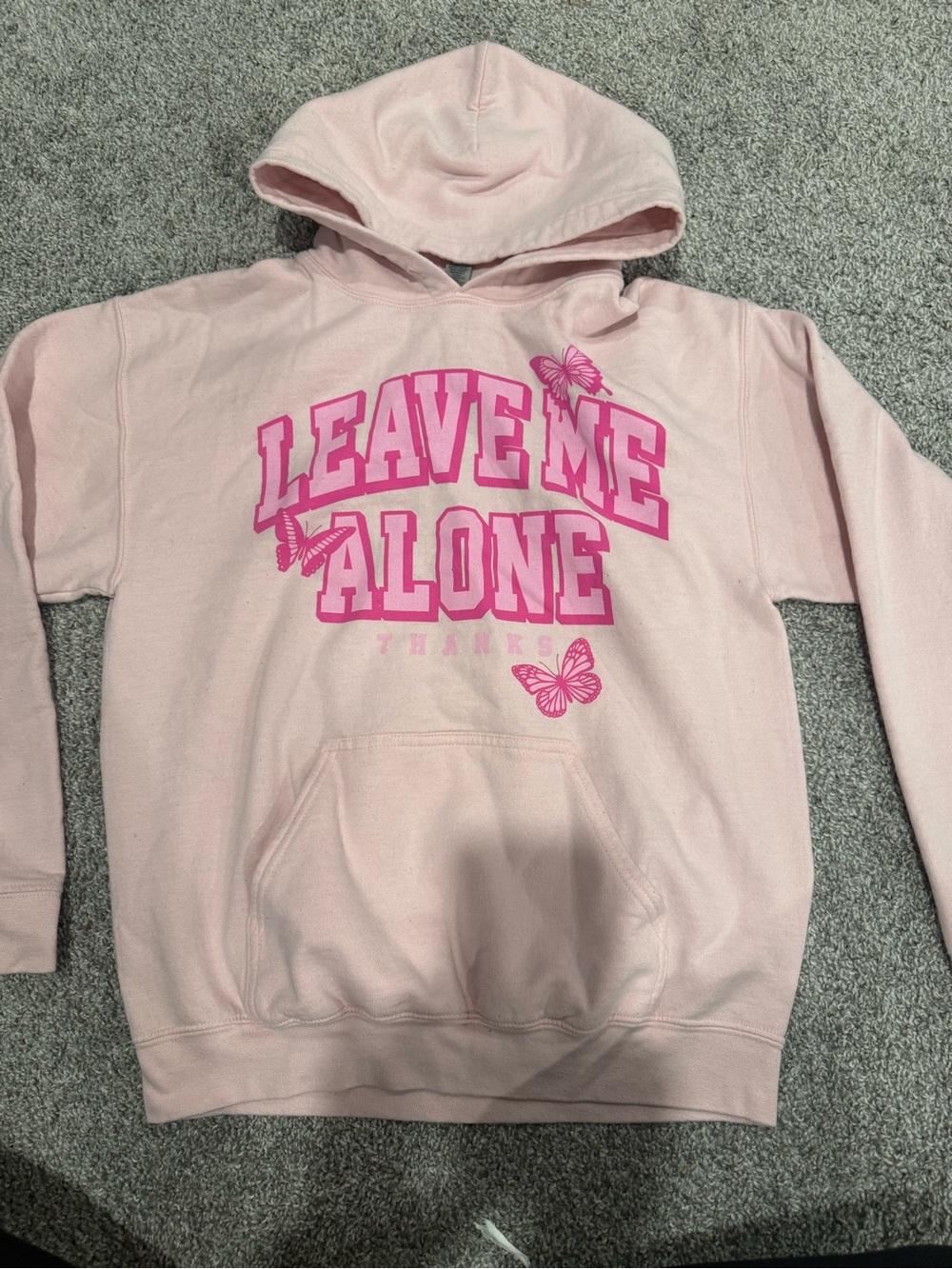 Gildan Light Pink Hoodie with Hot Pink "Leave Me Alone" Graphic